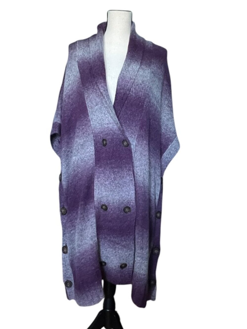 LOGO by Lori Goldstein Purple Gray Ombré Button Cape Cardigan Size L
